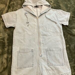 Blue Blush Light Blue Hooded Jumpsuit